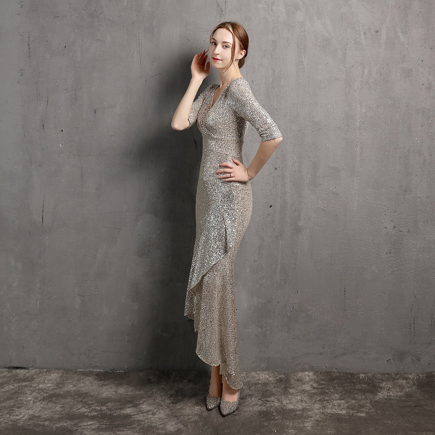 V-neck Mid-Length Formal Dress