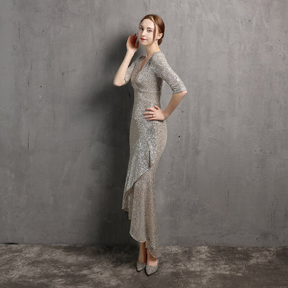 V-neck Mid-Length Formal Dress