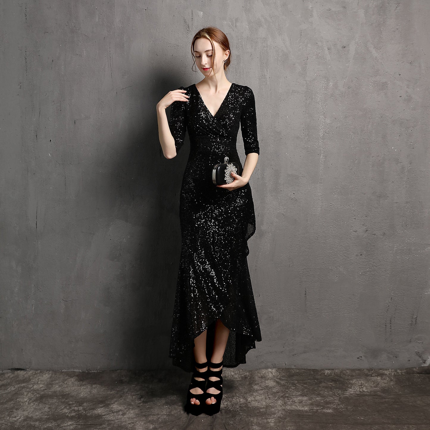 V-neck Mid-Length Formal Dress