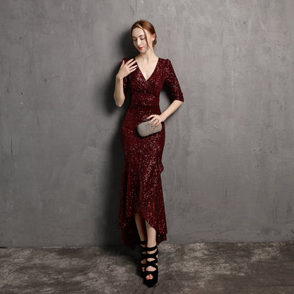 V-neck Mid-Length Formal Dress