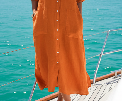 Casual Linen Button-Down Shirt Dress