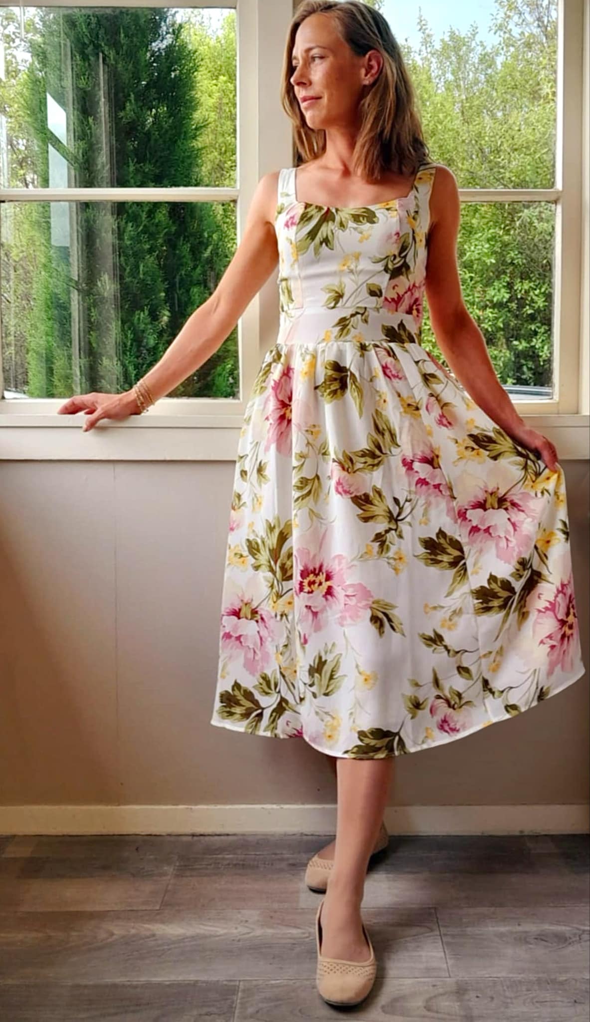 French Vintage Print Midi Dress