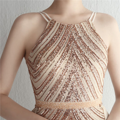 Beaded Halter Elegant Gown