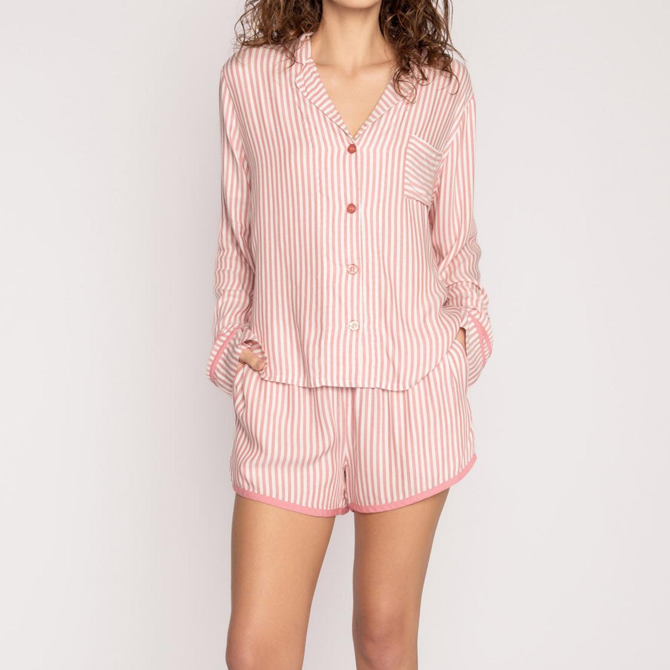 Candy Striped Pajamas Long Sleeve Shorts Set