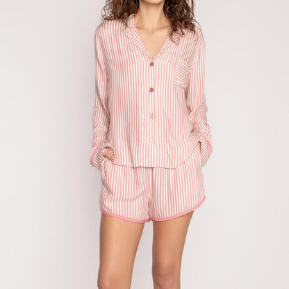 Candy Striped Pajamas Long Sleeve Shorts Set