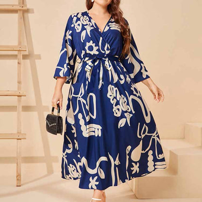 Navy Printed Wrap Dress