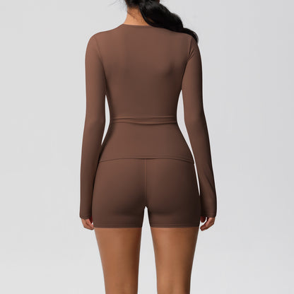 Tight Long Sleeve Top & Yoga Shorts Set