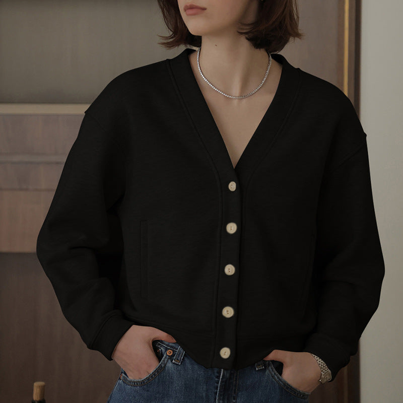 French V neck Cotton Cardigan