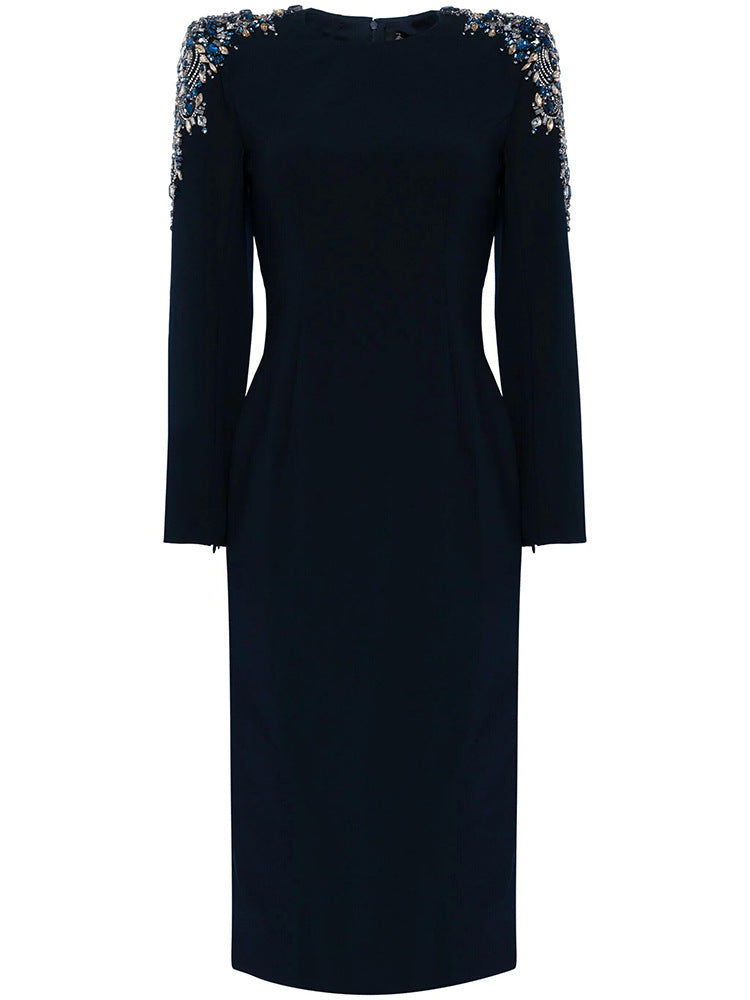 Rose Rhinestone Beads Mid Length Dress