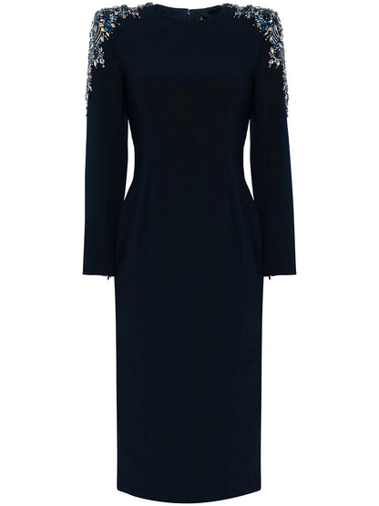 Rose Rhinestone Beads Mid Length Dress