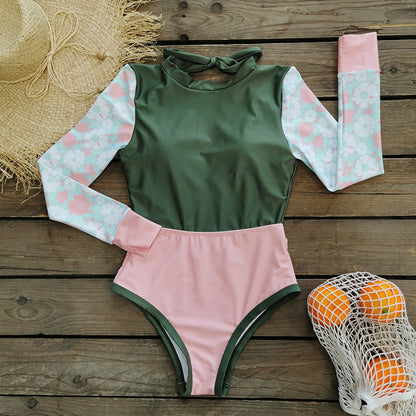 Patchwork Backless One-piece Swimsuit