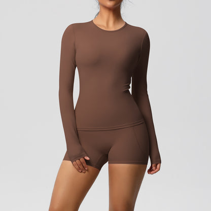 Tight Long Sleeve Top & Yoga Shorts Set