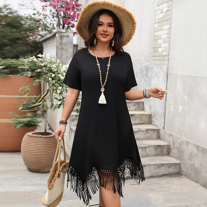 Black Slimming Loose Tassel Dress