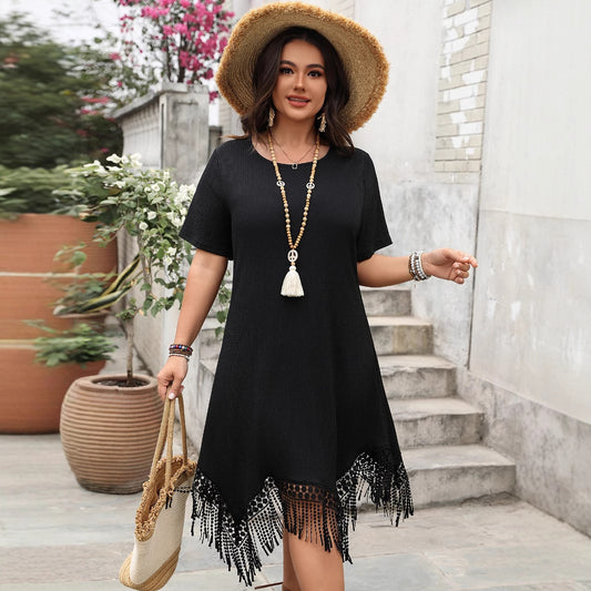 Black Slimming Loose Tassel Dress