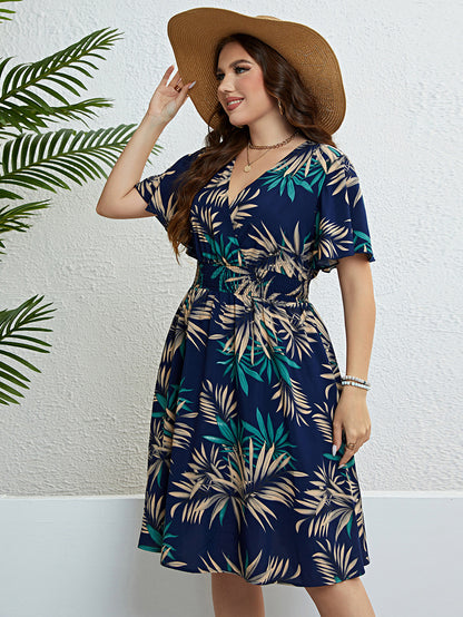 V-neck Smocking Waist Slimming Dress