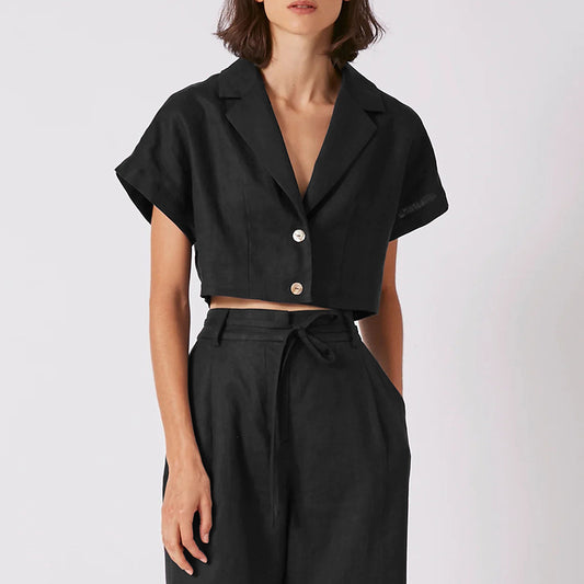 French Cotton Linen Cropped Shirt