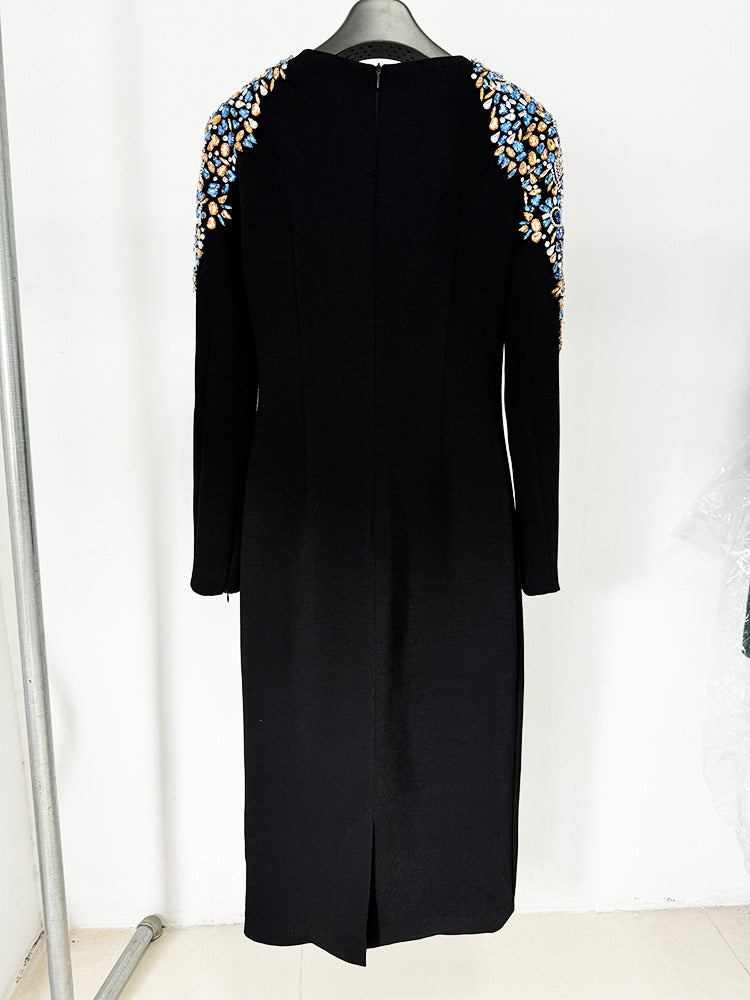 Rose Rhinestone Beads Mid Length Dress