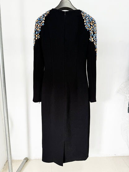 Rose Rhinestone Beads Mid Length Dress