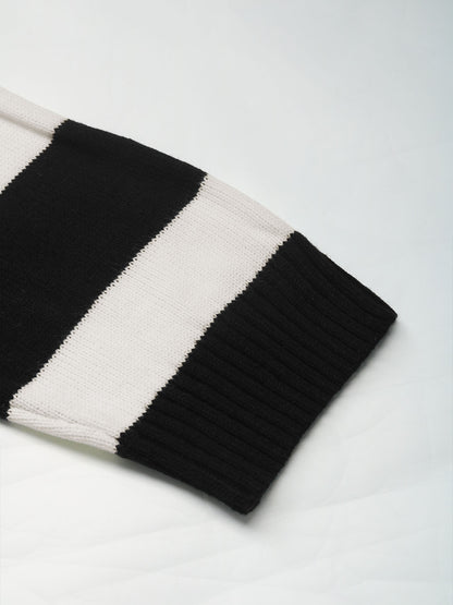 Black Striped Collared Knitwear