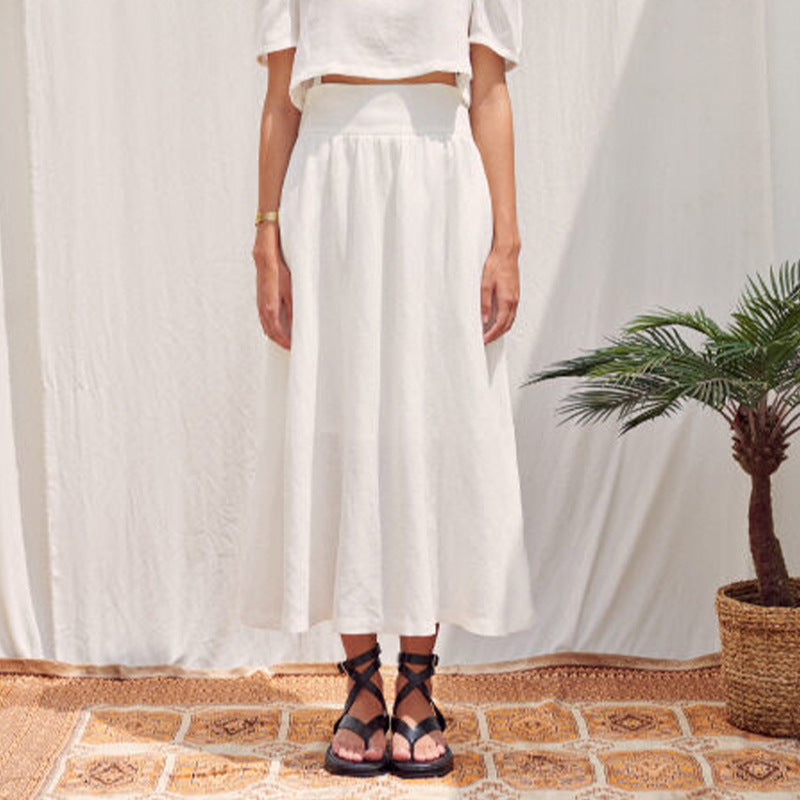 Breathable High Waist Linen Skirt