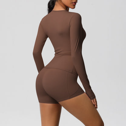 Tight Long Sleeve Top & Yoga Shorts Set