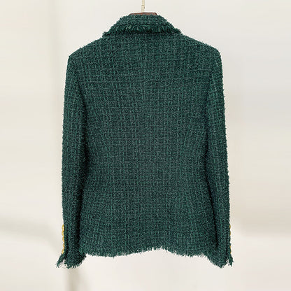Dark Green Fringe Tweed Slim Fit Blazer