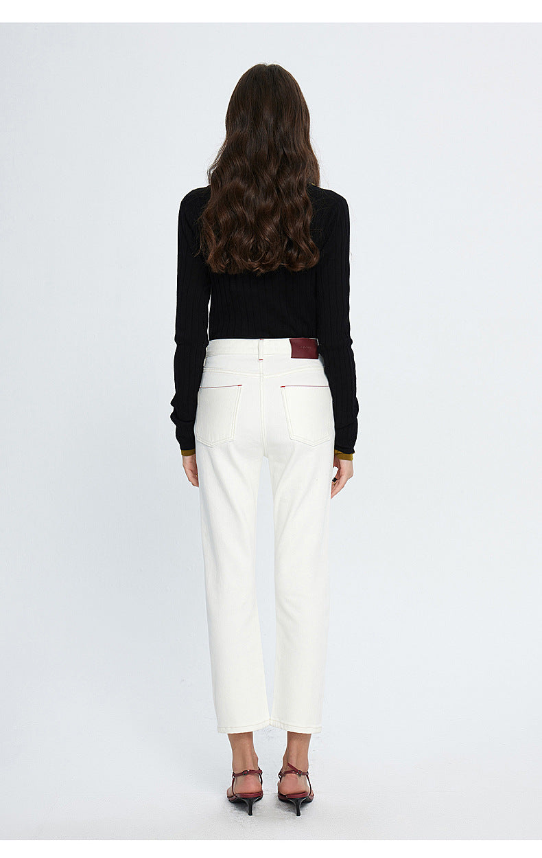 High End Red Edge White Cropped Jeans