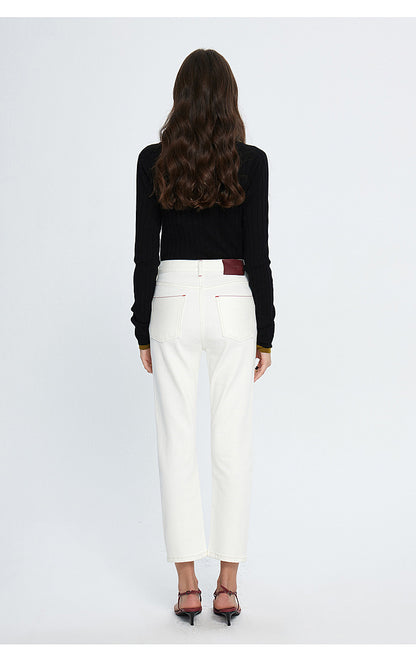 High End Red Edge White Cropped Jeans