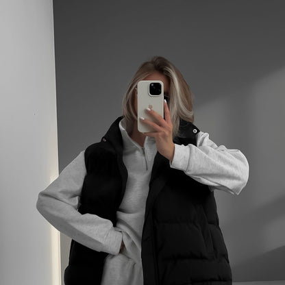 Fleece Lined Half Zipper Collared Sweatshirt