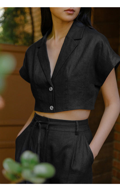 French Cotton Linen Cropped Shirt