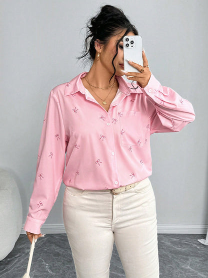 Bow Print Button down Shirt