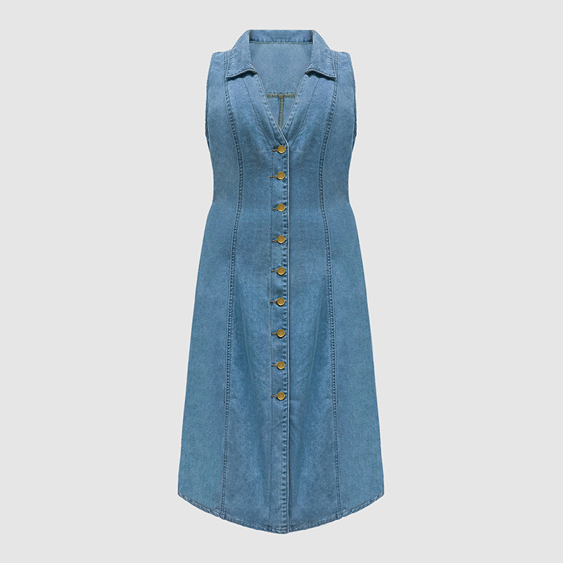Collared Denim Midi Dress
