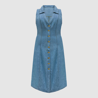 Collared Denim Midi Dress