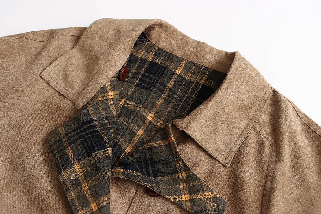 Double Sided Plaid Stitching Trench Coat