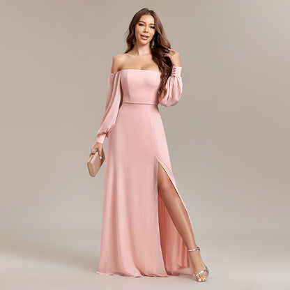 Pink A line Chiffon Dress