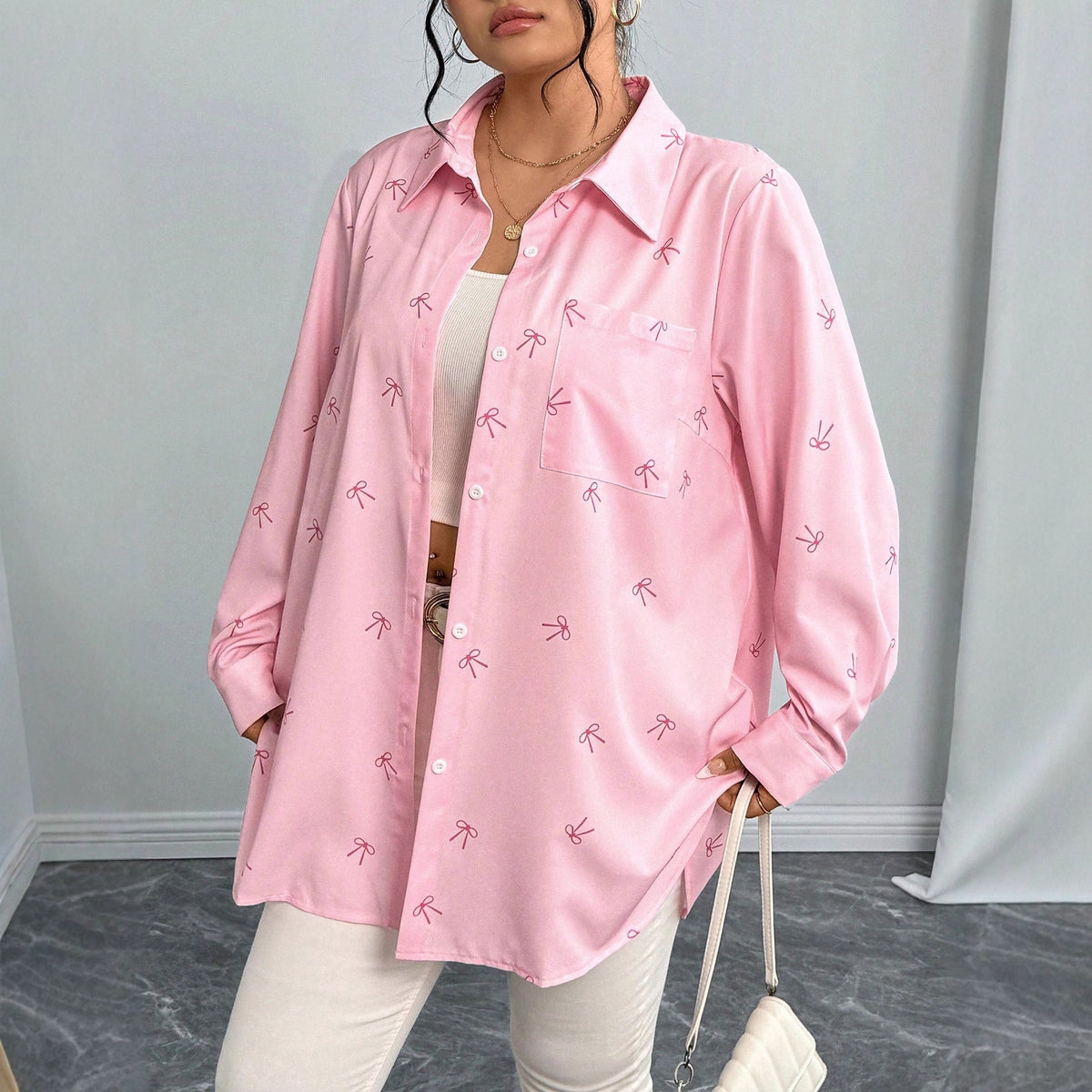 Bow Print Button down Shirt