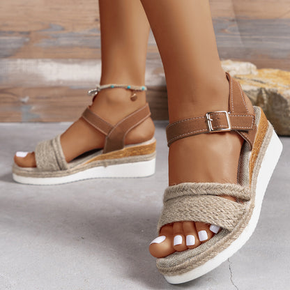Woven Hemp Rope Wedge Lightweight Sandals