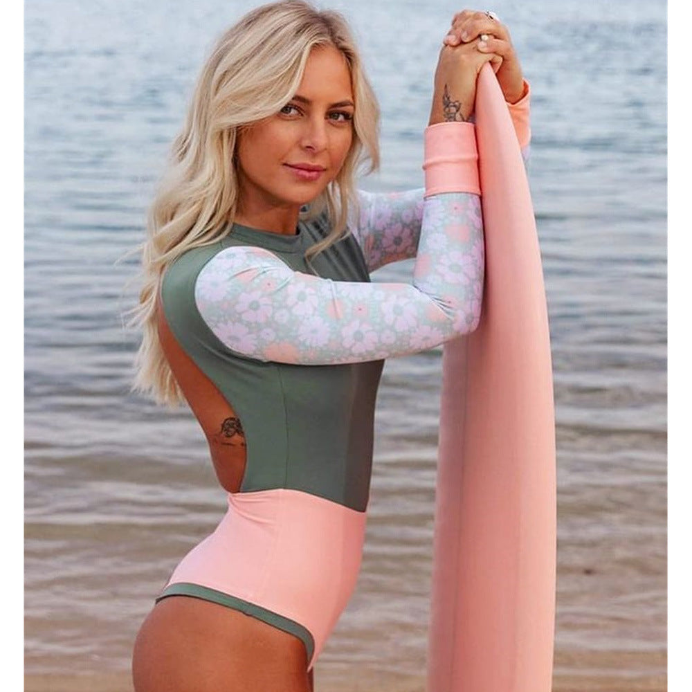 Patchwork Backless One-piece Swimsuit