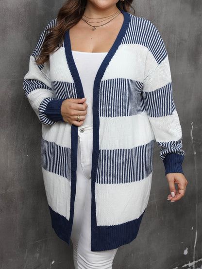Navy Striped Open Cardigan