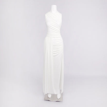 White Summer Asymmetric Maxi Split Dress