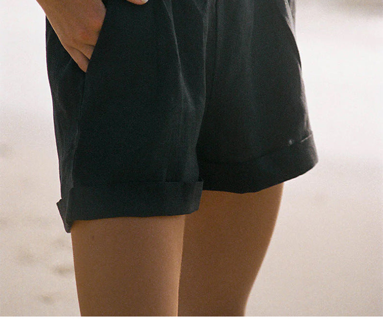 Pure Linen Elastic Waist Shorts