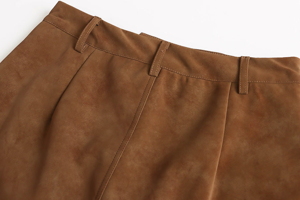 Faux Suede Large Pocket A-line Skirt
