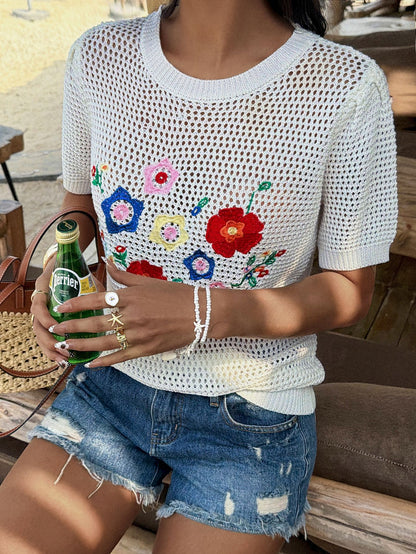 Cutout Floral Embroidered Top