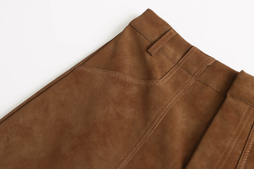 Faux Suede Large Pocket A-line Skirt