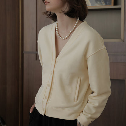 French V neck Cotton Cardigan