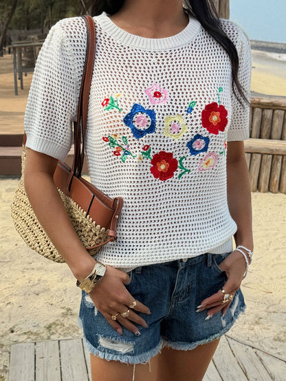Cutout Floral Embroidered Top