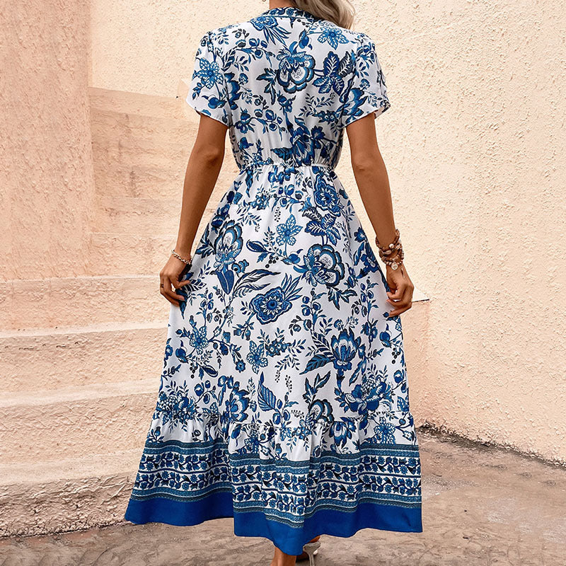 Blue Printed Maxi Dress