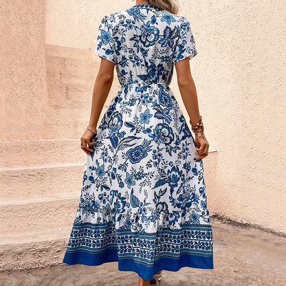 Blue Printed Maxi Dress