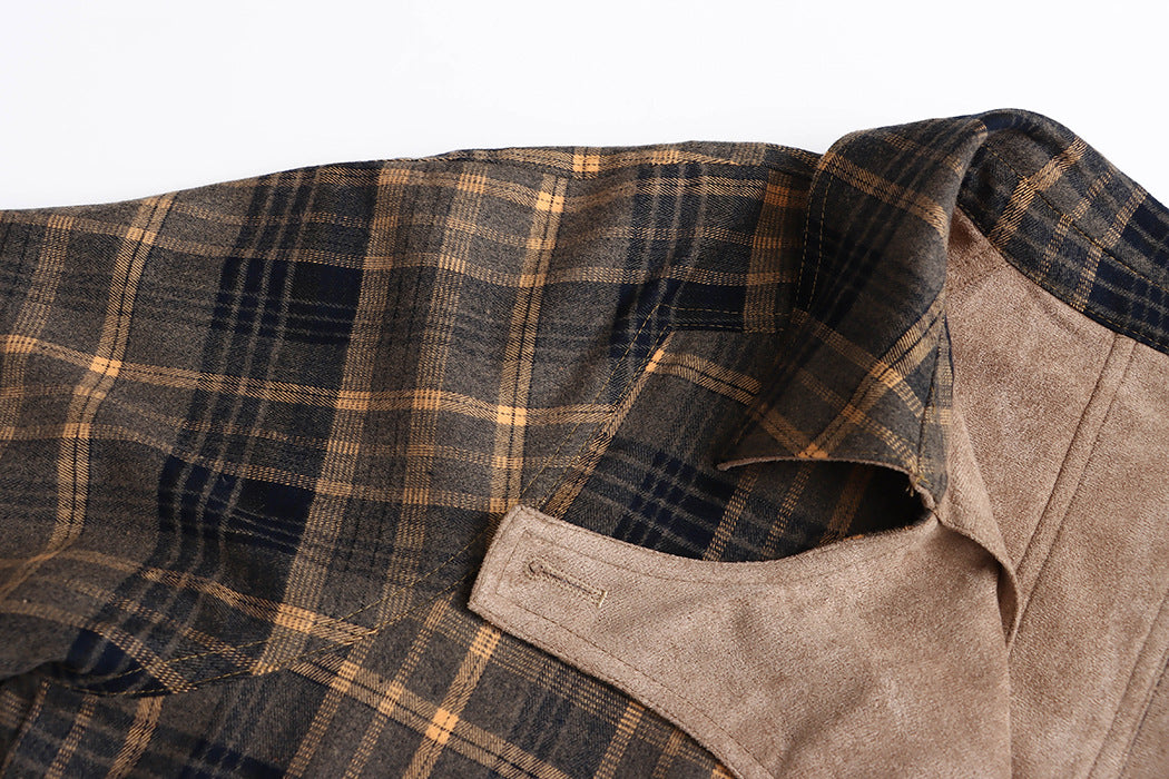 Double Sided Plaid Stitching Trench Coat