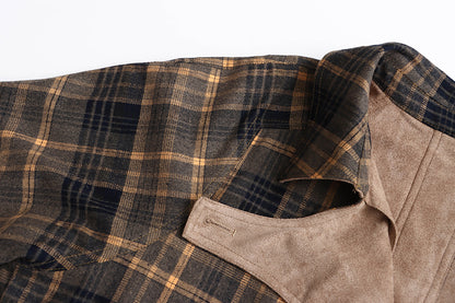 Double Sided Plaid Stitching Trench Coat